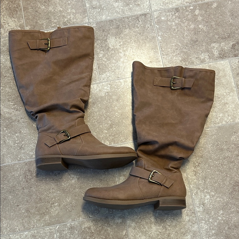 Brown Knee-High Boots with Buckle Detail Torrid Size 10